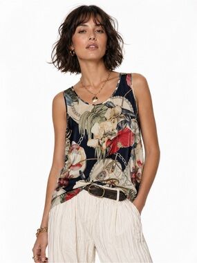 Vintage Suzelle 100% Silk Tank Top 6 Nautical Sea Inspired Statement Maximalism
